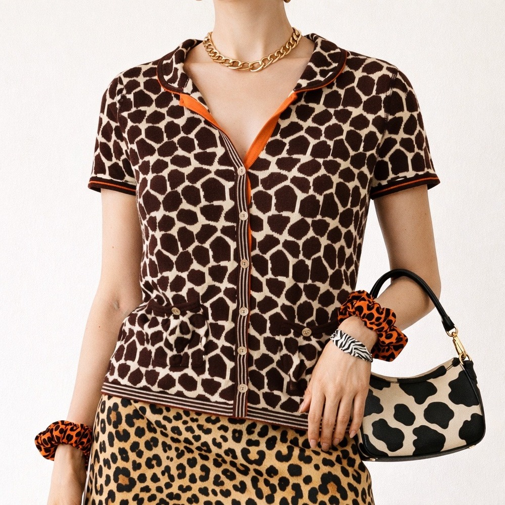 Giraffe Animal Print Cotton Top Susan Bristol Luxury Large Cozy Teacher Twee - Picture 2 of 9